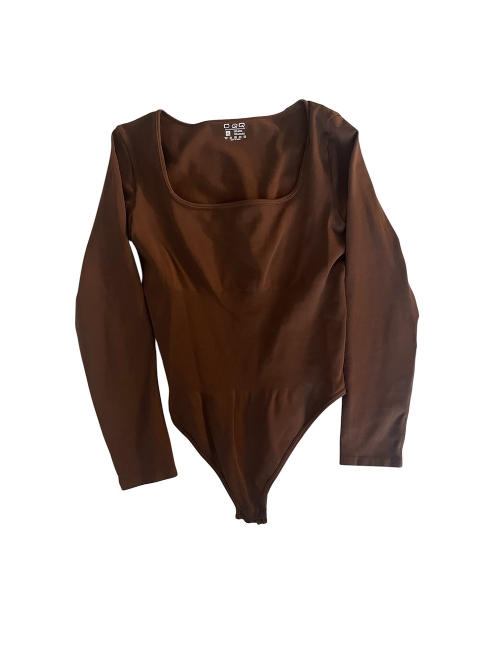 OQQ Long Sleeve Scoop Neck Bodysuit — Brown XL